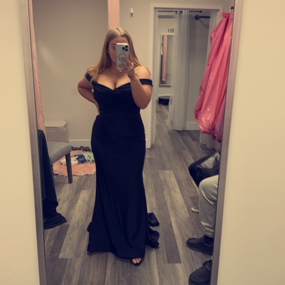 JVN by Jovani Black Off-Shoulder Prom Dress
